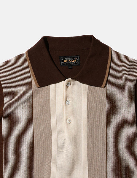 Beams Plus Knit Polo (Stripe) - Brown I Article.