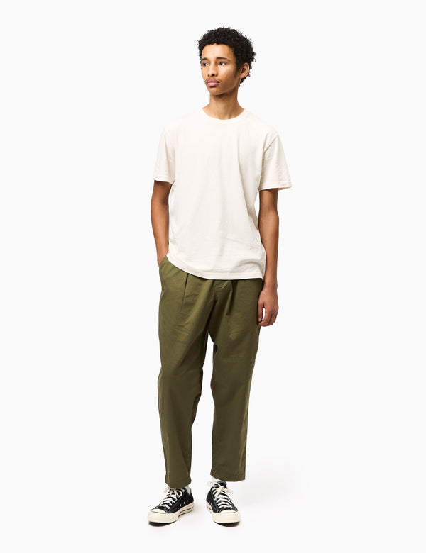 Universal Works Pleated Track Pant (Twill) - Light Olive