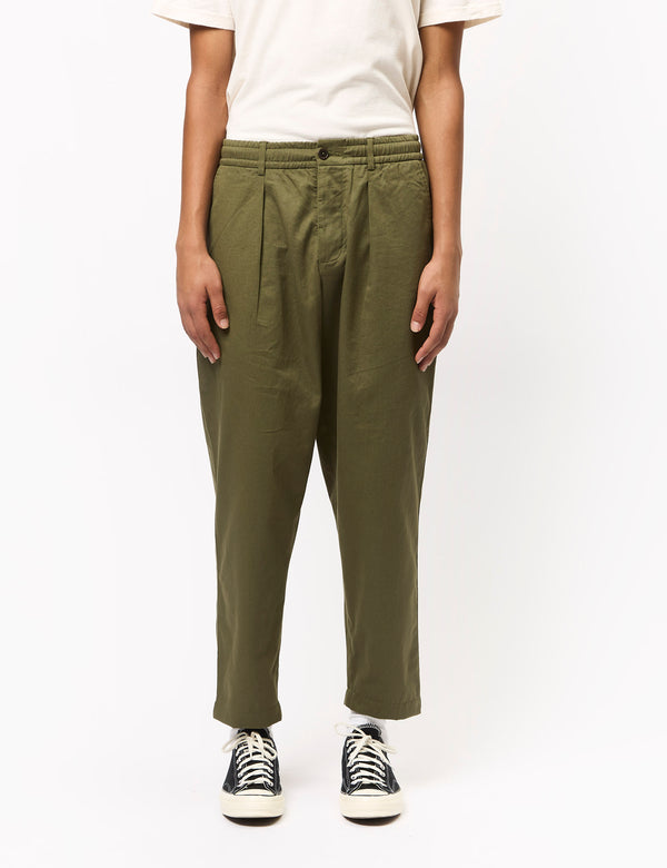 Universal Works Pleated Track Pant (Twill) - Light Olive