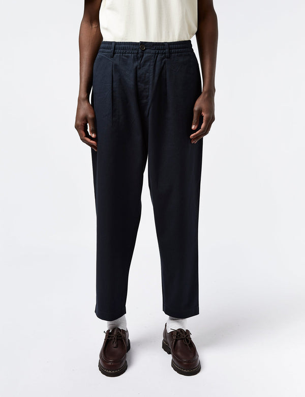 Universal Works Pleated Track Pant (Twill) - Navy Blue