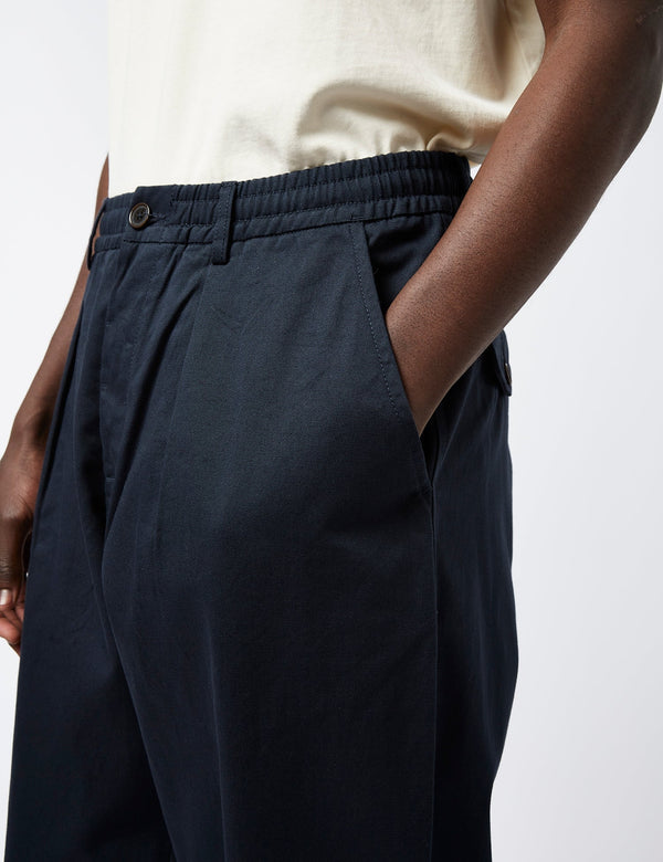 Universal Works Pleated Track Pant (Twill) - Navy Blue