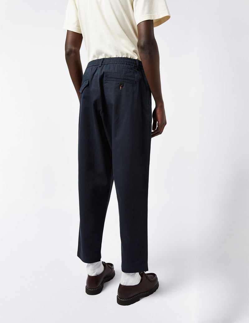 Universal Works Pleated Track Pant (Twill) - Navy Blue