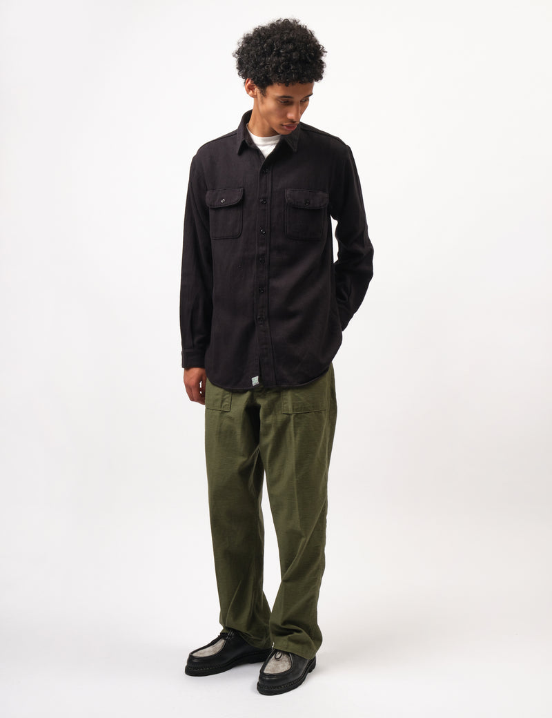 Orslow Vintage Fit Black Flannel Shirt - Black