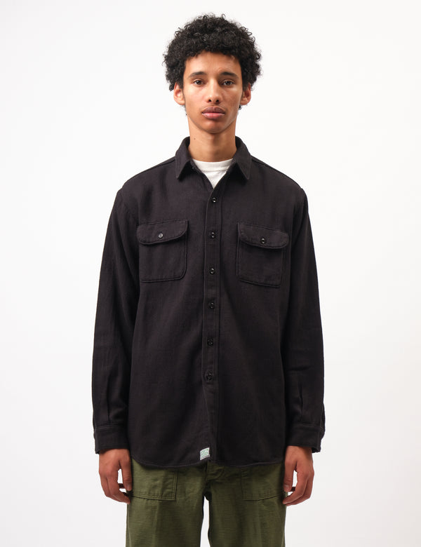 Orslow Vintage Fit Black Flannel Shirt - Black