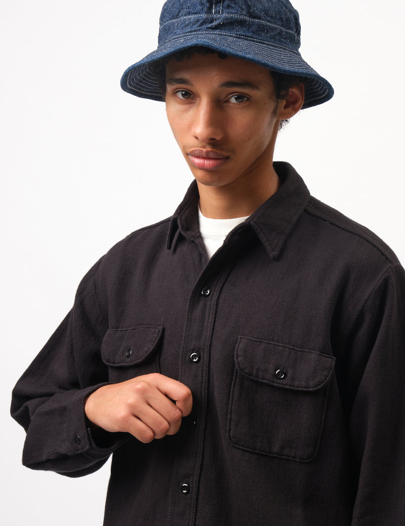 Orslow Vintage Fit Black Flannel Shirt - Black