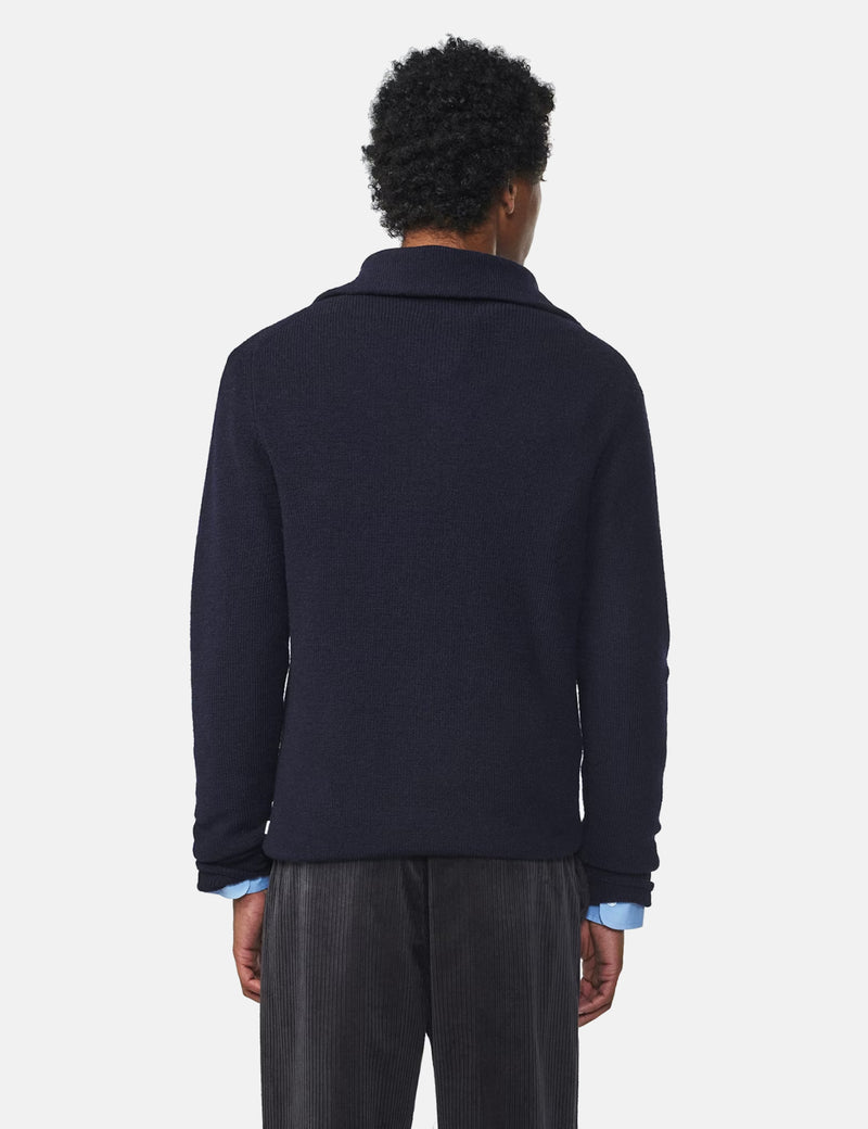 NN07 Carl Half Zip Knit (Schoeller Wool) - Navy Blue