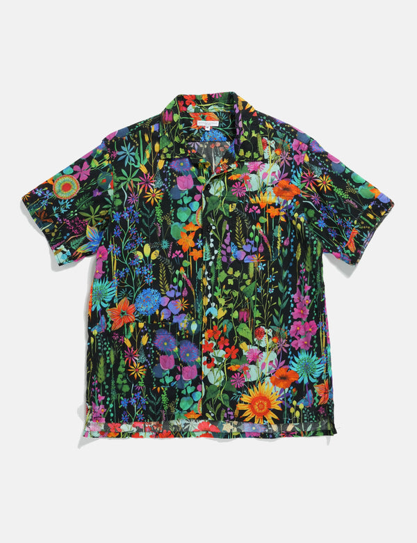 Engineered Garments Camp Shirt - Black Cotton Floral Lawn