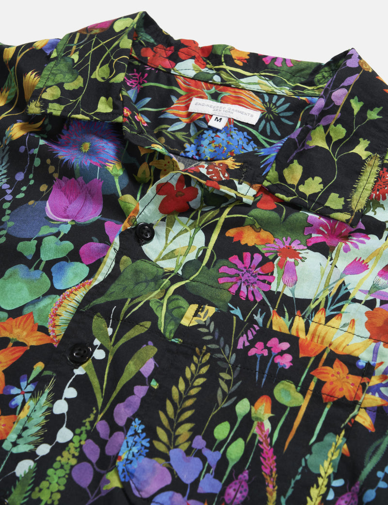 Engineered Garments Camp Shirt - Black Cotton Floral Lawn