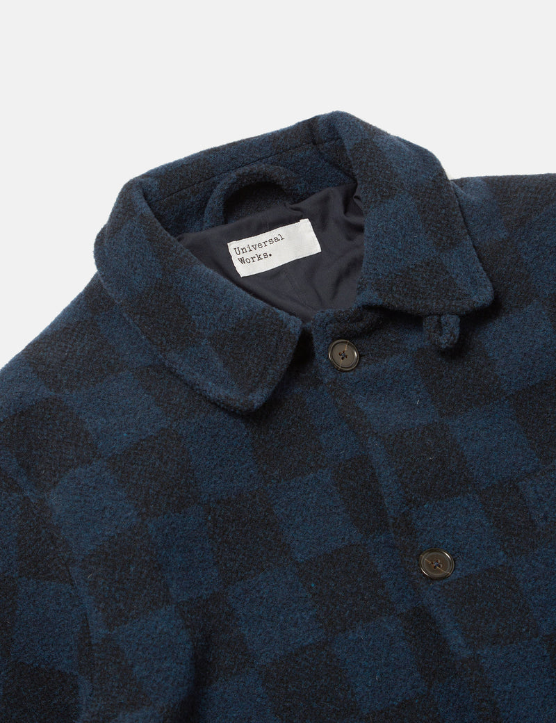 Universal Works Overcoat (Merino) - Navy Blue Checkerboard | Article.