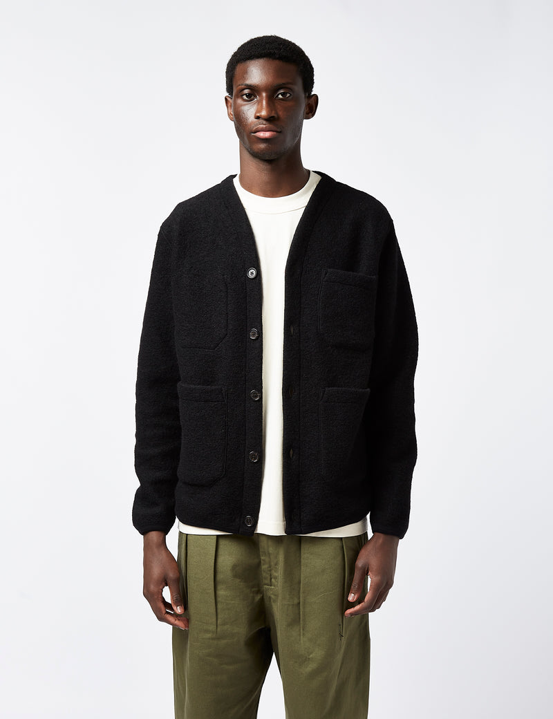 Universal Works Cardigan (Wool Fleece) - Black