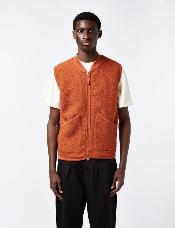 Universal Works Zip Bomber Vest (Wool) - Rust Orange