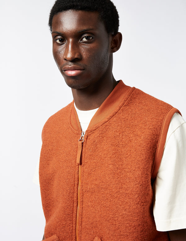 Universal Works Zip Bomber Vest (Wool) - Rust Orange