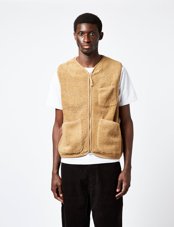 Universal Works Zip Gilet (Fleece) - Sand Brown