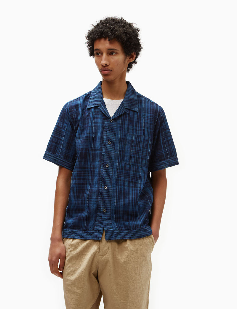 Universal Works Border Road Shirt (Raw Gingham) - Indigo Blue