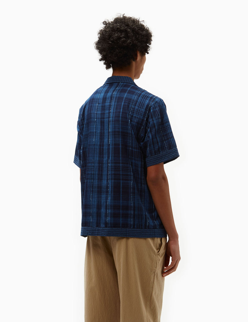 Universal Works Border Road Shirt (Raw Gingham) - Indigo Blue