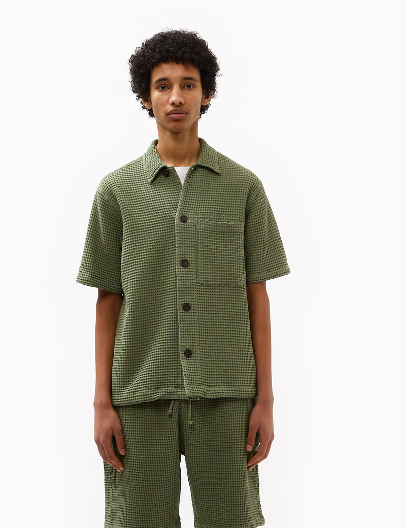 Universal Works Tech Waffle Overshirt - Birch Green