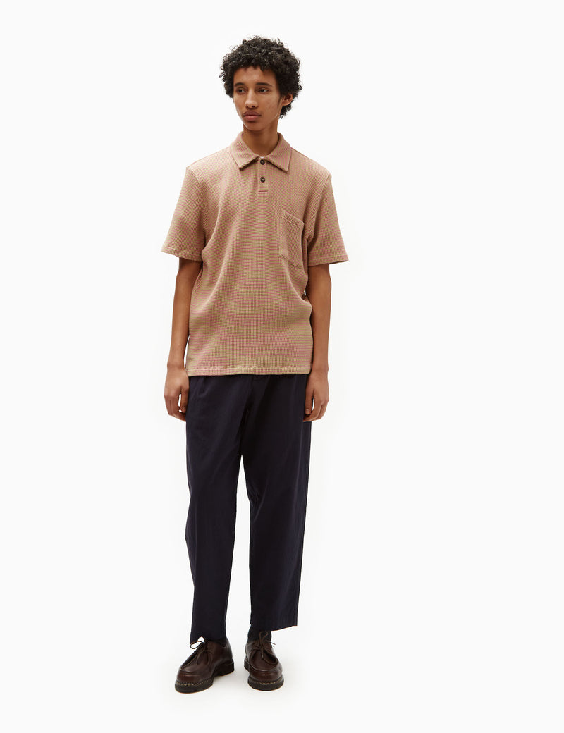 Universal Works Newlyn Fluro Polo Shirt - Summer Oak/Pink