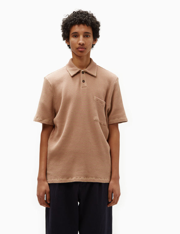 Universal Works Newlyn Fluro Polo Shirt - Summer Oak/Pink