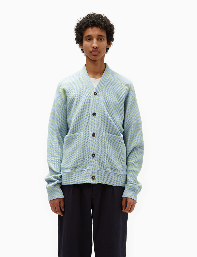 Universal Works Dickie Fluro Cardigan - Sky Blue/Green