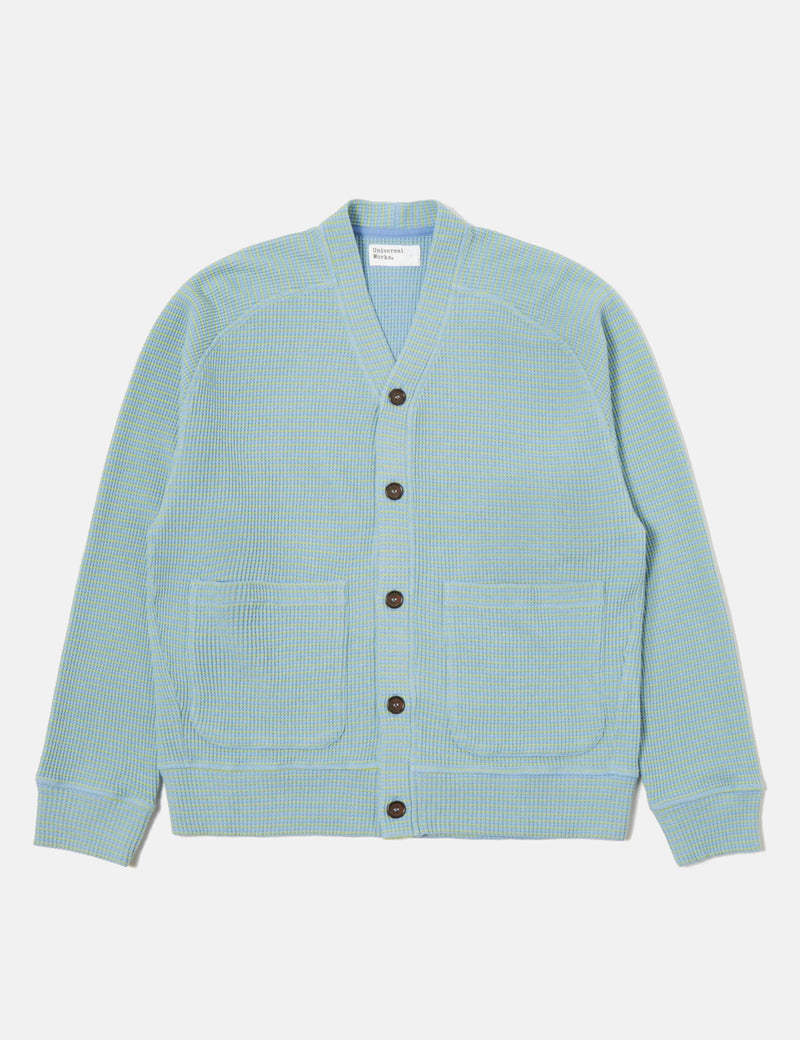 Universal Works Dickie Fluro Cardigan - Sky Blue/Green