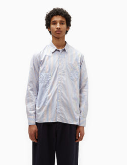 Universal Works Patched Shirt (Cotton) - Blue Stripe