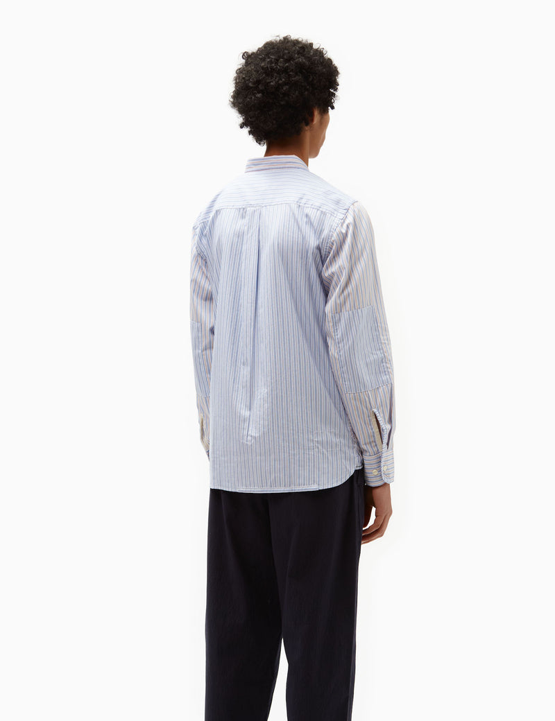 Universal Works Patched Shirt (Cotton) - Blue Stripe