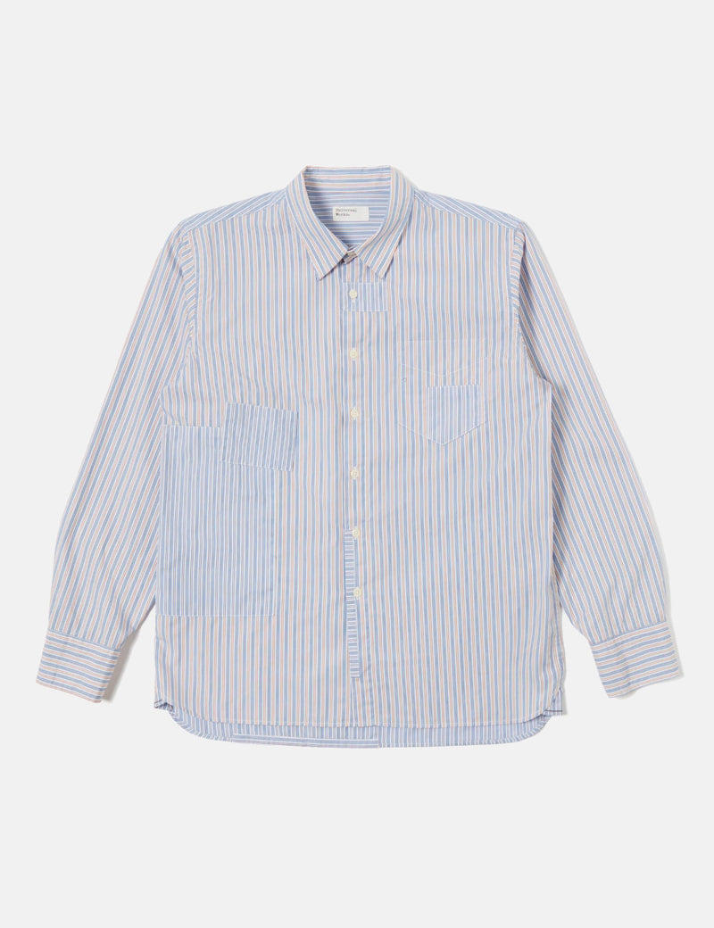 Universal Works Patched Shirt (Cotton) - Blue Stripe