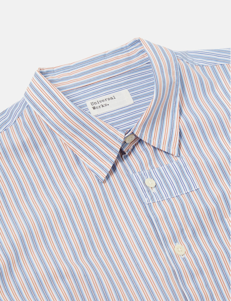 Universal Works Patched Shirt (Cotton) - Blue Stripe