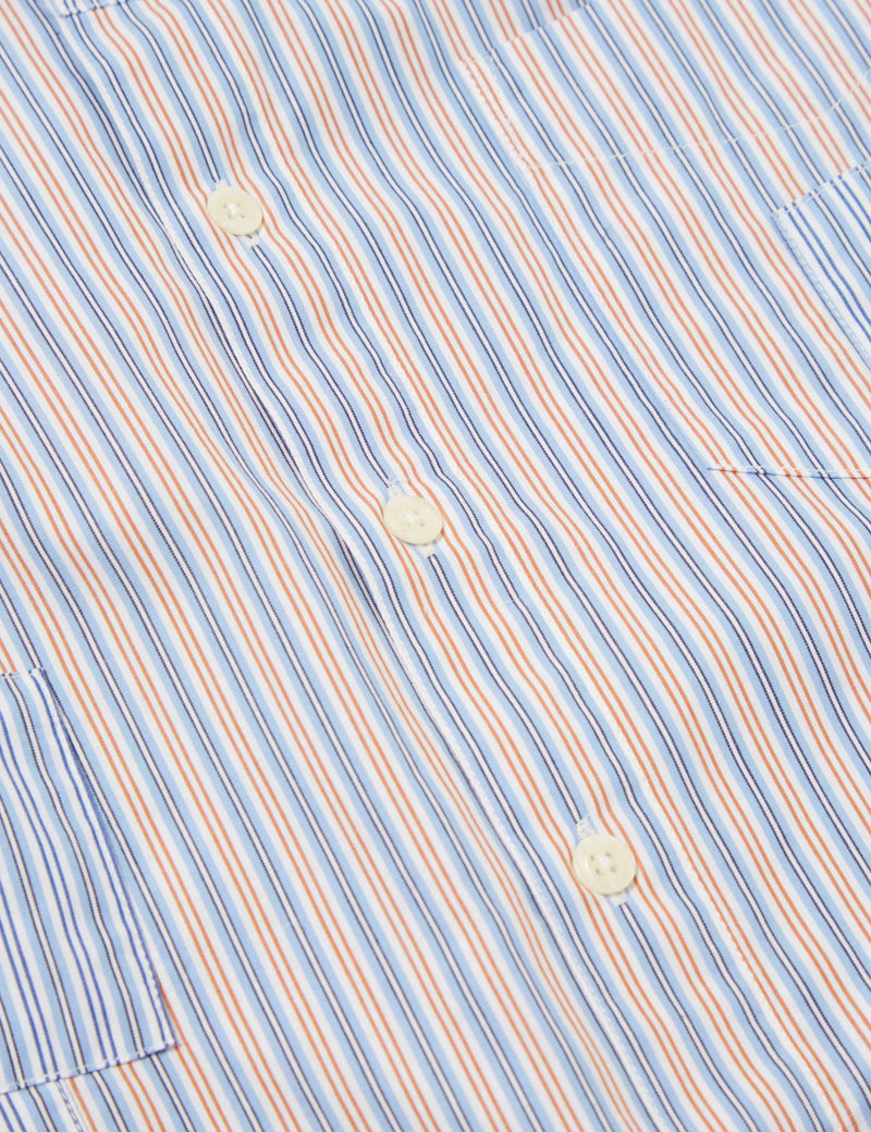 Universal Works Patched Shirt (Cotton) - Blue Stripe