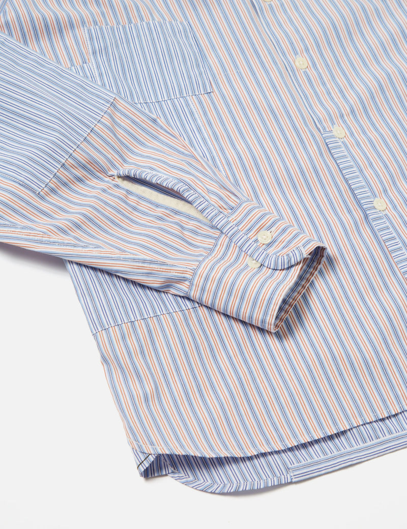 Universal Works Patched Shirt (Cotton) - Blue Stripe