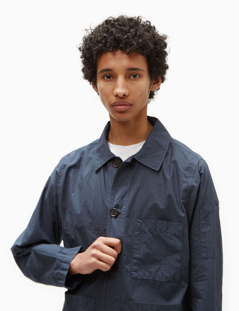 Universal Works Coverall Jacket (Nearly Pinstripe) - Navy Blue