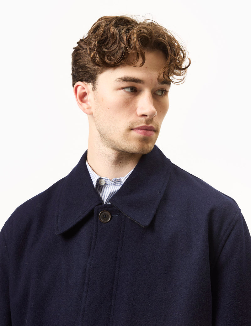 Universal Works Account Coat (Melton) - Navy Blue