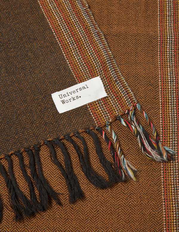 Universal Works Wool Scarf - Border (Merino Wool) - Brown