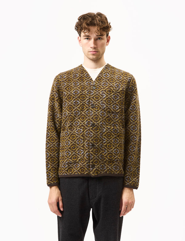 Universal Works Cardigan (Geometric Fleece) - Brown