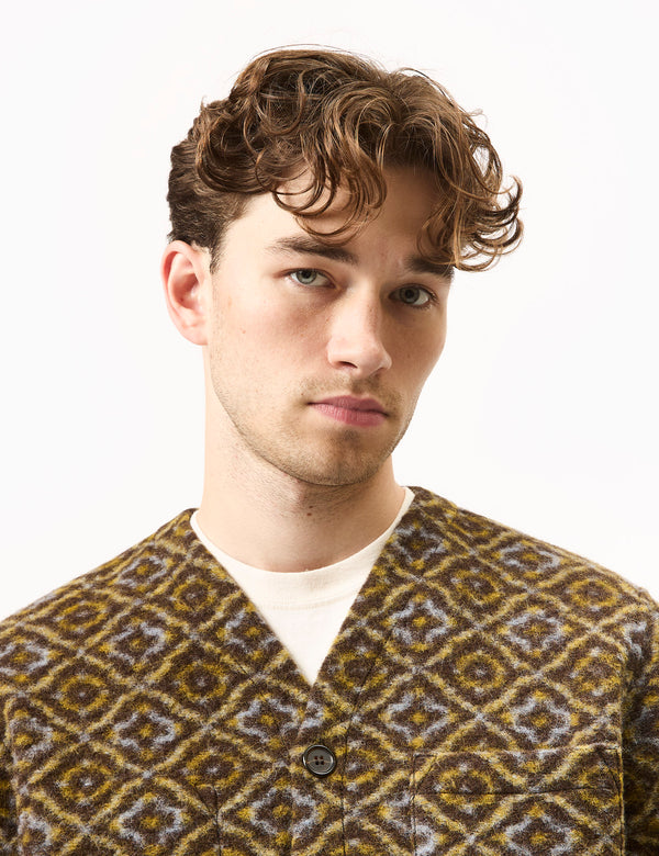 Universal Works Cardigan (Geometric Fleece) - Brown