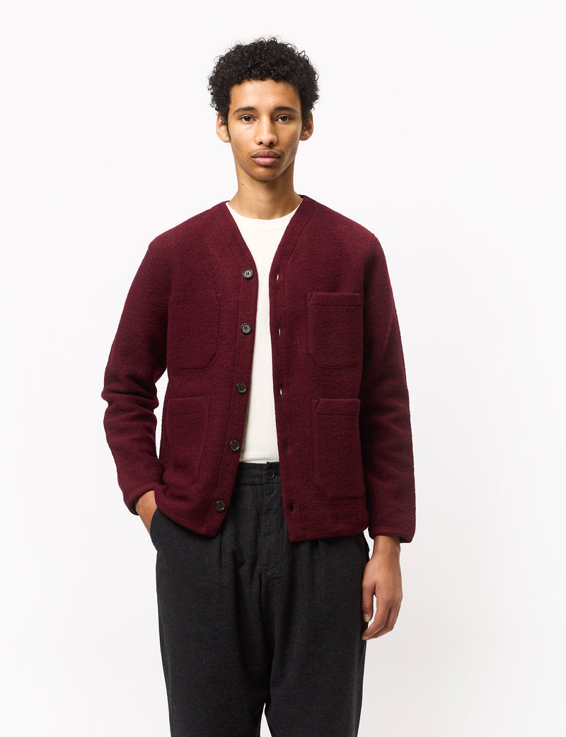 Universal Works Cardigan (Wool Fleece) - Deep Red