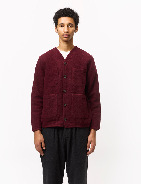 Universal Works Cardigan (Wool Fleece) - Deep Red