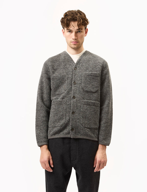 Universal Works Cardigan (Wool Fleece) - Grey Marl