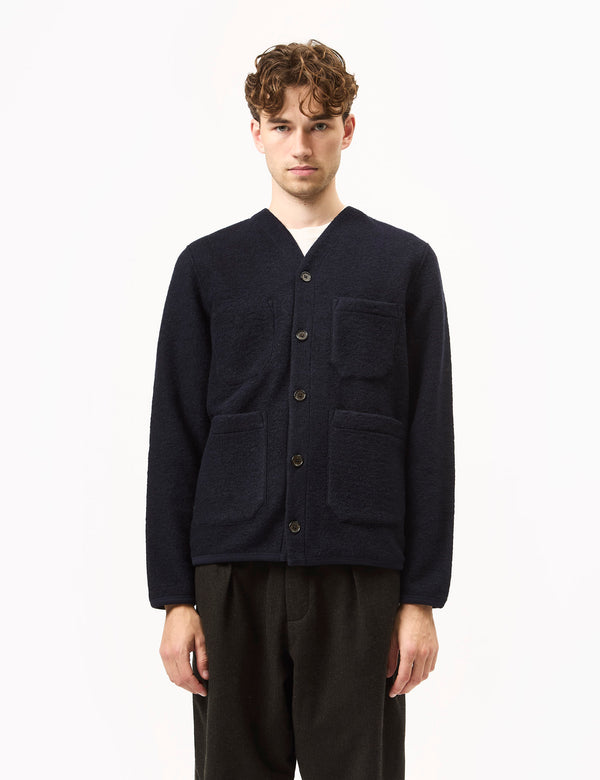 Universal Works Cardigan (Wool Fleece) - Navy Blue