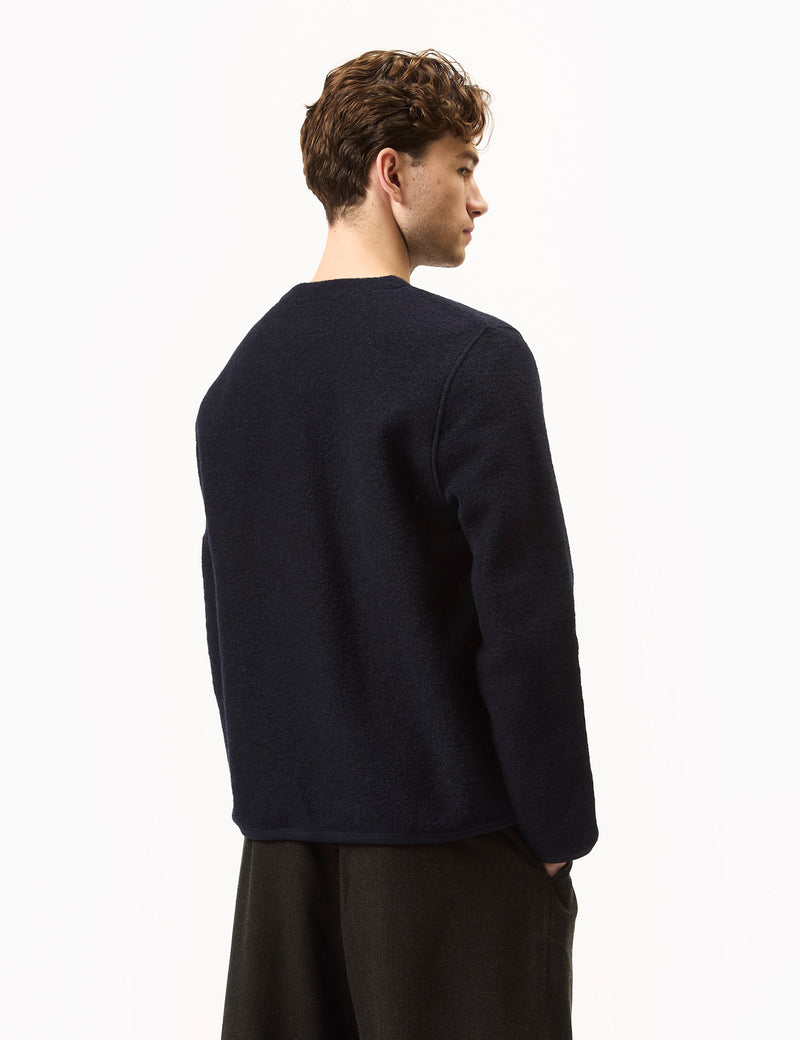 Universal Works Cardigan (Wool Fleece) - Navy Blue