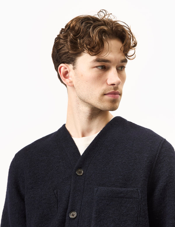 Universal Works Cardigan (Wool Fleece) - Navy Blue