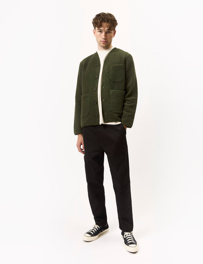 Universal Works Cardigan (Wool Fleece) - Olive Green