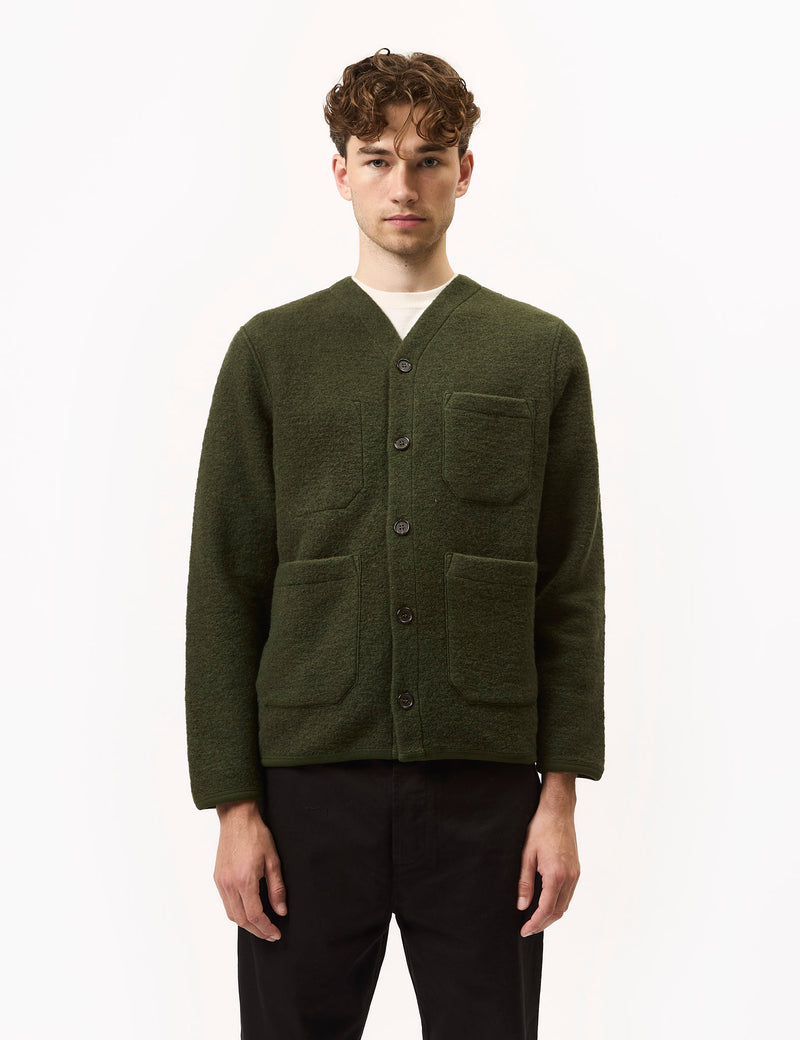 Universal Works Cardigan (Wool Fleece) - Olive Green