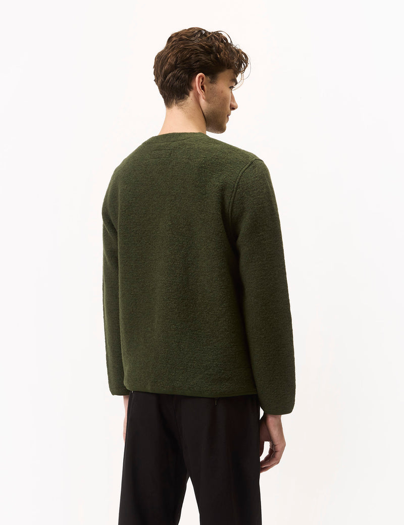 Universal Works Cardigan (Wool Fleece) - Olive Green