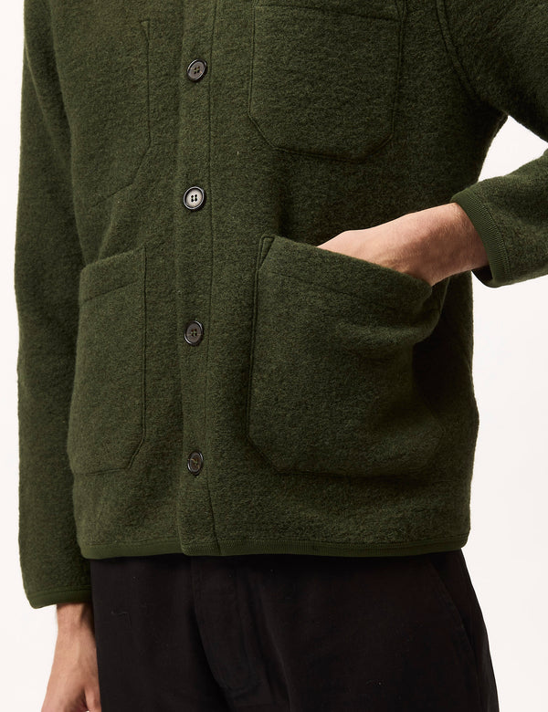 Universal Works Cardigan (Wool Fleece) - Olive Green