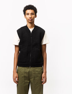 Universal Works Zip Waistcoat (Wool Fleece) - Black