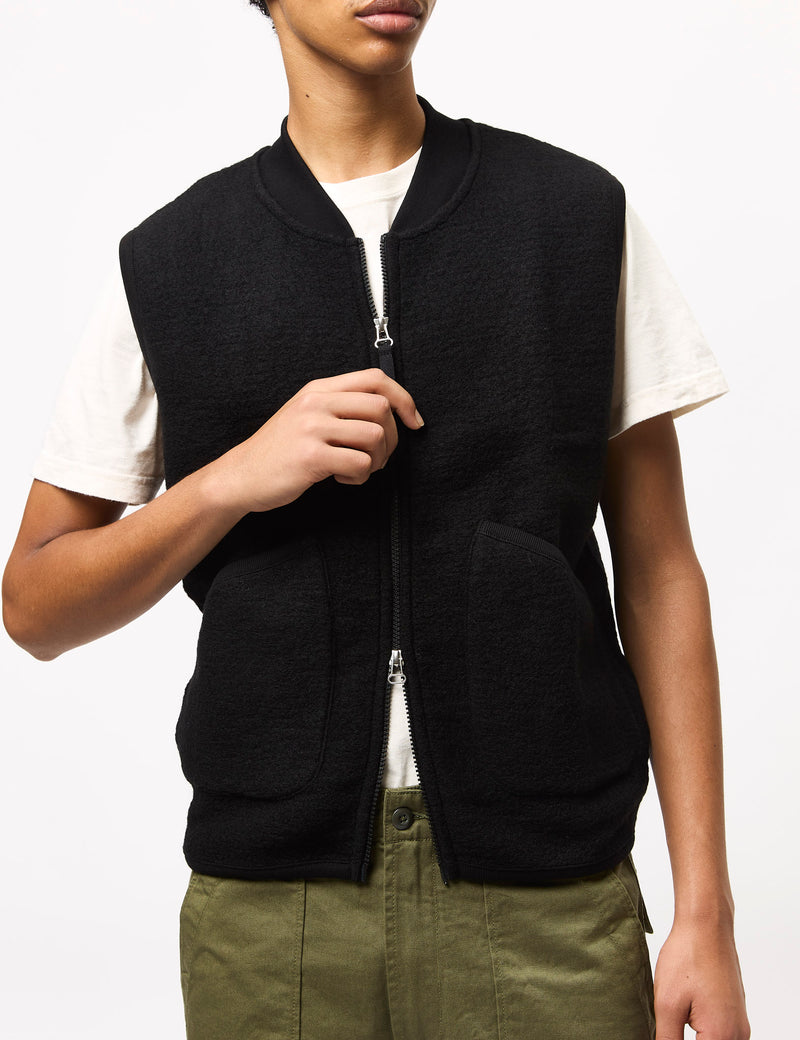 Universal Works Zip Waistcoat (Wool Fleece) - Black