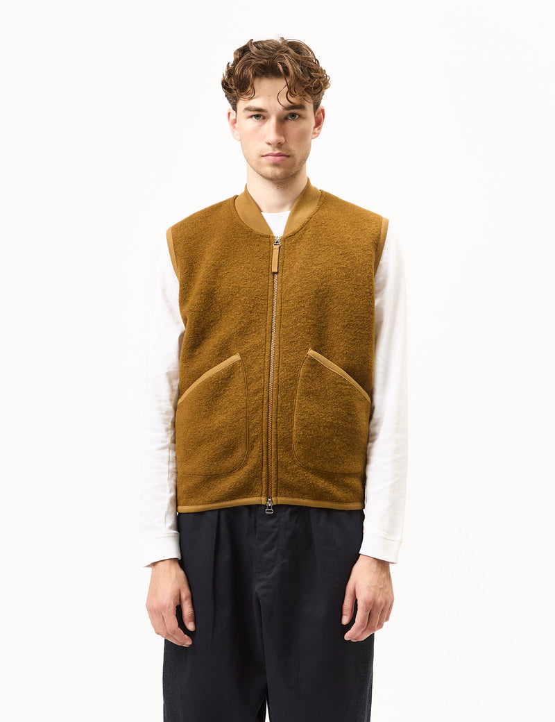 Universal Works Zip Waistcoat (Wool Fleece) - Mustard