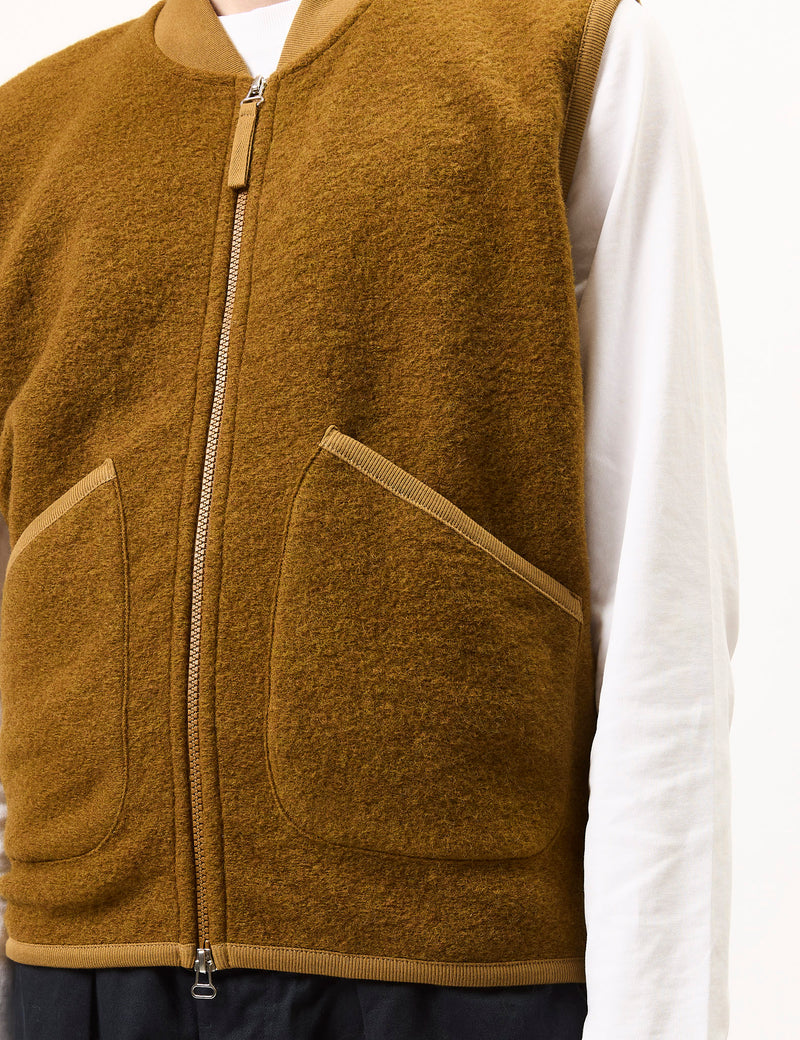 Universal Works Zip Waistcoat (Wool Fleece) - Mustard