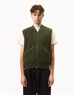 Universal Works Zip Waistcoat (Wool Fleece) - Olive Green